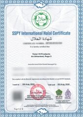 HALAL certificate from Yantai Yanliang Food Co., Ltd.