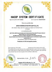 HACCP certificate from Jinan Farming Star Imp. & Exp. Co., Ltd.