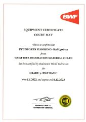 BWF certificate from Wuxi Tefa Decoration Material Co., Ltd.