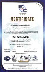 ISO 22000 certificate from ALGAWHARA HERBS & SPICES