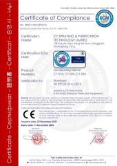 CE Certificate of Compliance certificate from CY Spraying & Purification Technology Limited