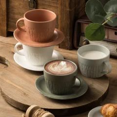 Chic Striped Coffee Cup and Saucer Set for Home Breakfast White Color - Image 3