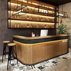Customized Commercial Wooden Counter Restaurant Bar Table Reception Counter with Chair - Image 1