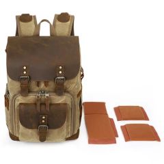 Waterproof Waxed Canvas and Genuine Leather DSLR Camera/Video Bags Camera Backpack - Image 2