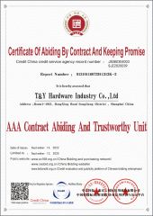 Certificate of abiding by contract and keeping promise certificate from T&Y Hardware Industry Co., Ltd.