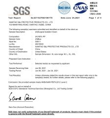 SGS certificate from Xiantao S&J Protective Products Co., Ltd.