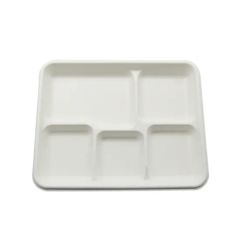 Hot Sale Rectangle 5-Compartment Plates Sugarcane Bagasse Food Tray - Image 1