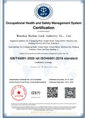 Occupational Health and Safety Management System Certification certificate from WENZHOU NAIBAO LOCK CO., LTD.