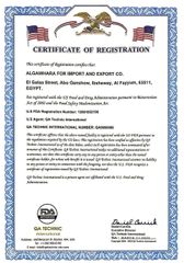 FDA / USA  certificate from ALGAWHARA HERBS & SPICES