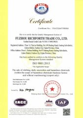 ISO9001:2015 certificate from Fuzhou Richforth Trade Co., Ltd.