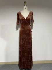 Floral Embossed Velvet Maxi Dress Long Long Color Spice Origin China Style Casual Season Winter Trademark OEM Front Fly - Image 1