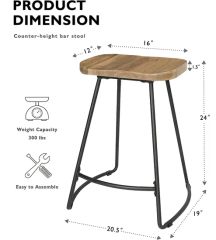 Bar Stools, 24 Inch Kitchen Counter Height Stools - Image 2