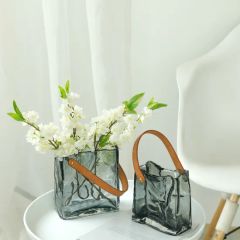 Chic Home Decor Cube Glass Vase Wall Hanging Rectangular Glass Vase with Handle - Image 5