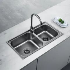 Stainless Steel 304 Double Bowl Two Basin Handmade Sink for Kitchen - Image 4