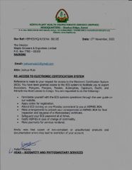 ECS certificate from Maple Grower's & Exporters Ltd