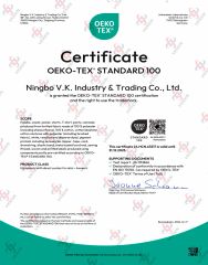 Oeko-Tex standard 100 certificate from Ningbo V. K. Industry and Trading Co., Ltd.