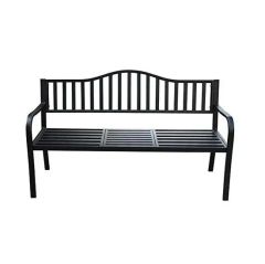 59in Modern Steel Outdoor Garden Metal Benches with Center Table for Park Yard Patio Slatted Seat - Image 4