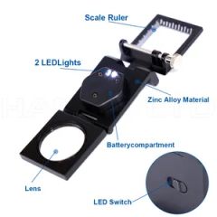 LED-Illuminated Magnifying Glass 10X for Screen Printing N.W 98g Color Black Origin China Handle Metal Shape Rectangle Lens Diameter 28mm - Image 4