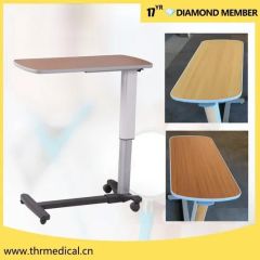 Hospital Bedside Dining Table with Casters Adjustable Height Wooden Overbed Table Price - Image 1