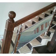 Wooden Glass Railing, For Staircase, 12 mm Material Wooden Finish SS Glossy Glass Type Toughened Glass Thickness 12 mm Application - Image 3
