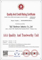 Quality and credit rating certificate certificate from T&Y Hardware Industry Co., Ltd.