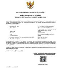 export permit certificate of PT. NARALEAF AGRO INDONESIA – certificate photo, supplier certificates section