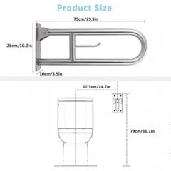 Safety Rails Grab Bar Toilet Handrails Hand Grips Handle Sample Free OEM Welcome Length 750mm Color Silver Folded Folded - Image 1