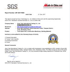AUDITED SUPPLIER certificate of Jinan Taixi International Trading Co., Ltd. – certificate photo, supplier certificates section