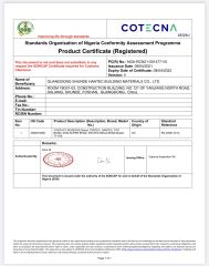 Nigeria PC Certification certificate from Guangdong Shunde Hantec Building Materials Co., Ltd.