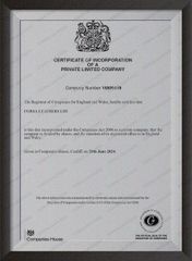 Incorporation Letter companies house certificate from Corsa Leathers