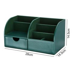 Multi-Functional PU Leather Desktop Organizer Storage Box Red Pen Holders - Image 4