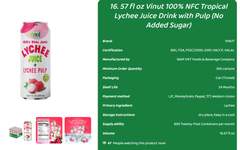 Vinut 100% NFC Tropical Juice Drink with Pulp Shelf Life 18 MONTHS Antioxidant Level High Serving Size 16.57 Fl Oz Purity 100% Real Lychee Juice - Image 1