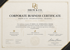 Corporate Business Certificate certificate of Drew & Co. – certificate photo, supplier certificates section
