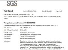 RoHS duct tape test report certificate from SW Adhesive Tape Co., Ltd