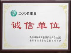 Credit Company Honour certificate of SUZHOU LONGLIFU IMP. & EXP. CO., LTD. – certificate photo, supplier certificates section
