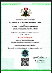 CAC certificate from Blatme Nigeria Ltd