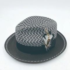 Recycled PP Braid Custom Men Fedora Hat Origin China Style Striped HS Code 6504000000 Pattern Plain Dyed Model NO. - Image 4