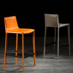 Italian Leather High Back Bar Stool with Backrest - Image 3
