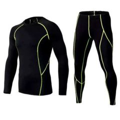 Men Workout Pants and Long Sleeve Shirts Base Layer Top & Bottom Compression Set - Image 2