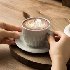 Chic Striped Coffee Cup and Saucer Set for Home Breakfast White Color - Image 1