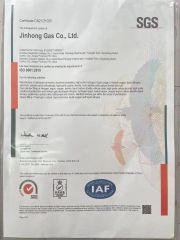 ISO9001 certificate from Jinhong Gas Co., Ltd