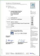 LandVac vacuum insulated glass IFT Test Report certificate from Luoyang LandGlass Technology Co., Ltd.