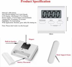 Square Timer, Small Digital Kitchen Timers, Timer for Cooking, Digital Stopwatch with Loud Alarm - Image 7