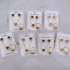 Direct Factory Sale Simple Versatile Stainless Steel Jewelry Set-Clavicle Chain Diamond Necklace Earrings Fashion Rings - Image 1
