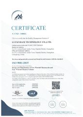ISO 9001: 2015 certificate from Luckyram Technology Co., Ltd