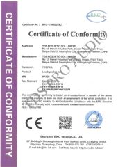 CE CERTIFICATE certificate from TDS ACOUSTIC CO., LIMITED