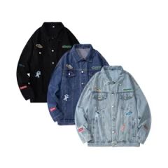 Custom Autumn Men's Embroidered Denim Jacket with Turn-Down Collar - Image 3