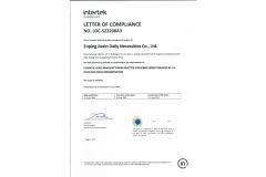 LETTER OF COMPLIANCE certificate from Enping Jiaxin Daily Necessities Co., Ltd.