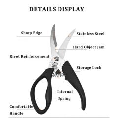Ds-5502 Heavy Duty Kitchen Chicken Scissors Spring Loaded Meat Shears Poultry Shears with Anti-Slip Handle - Image 6