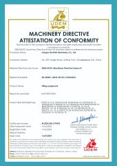 Machinery directive attestation of conformity certificate of Jiangsu Sinopak Tec Machinery Co, Ltd. – certificate photo, supplier certificates section